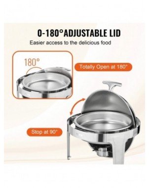 VEVOR 6 QT 2 Pack Roll Top Chafing Dish Buffet Set Stainless