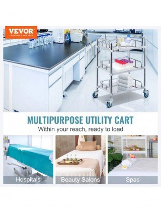 Medical Dental Lab Cart with 3 Shelves Stainless Steel Wheels