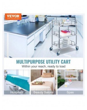 Medical Dental Lab Cart with 3 Shelves Stainless Steel Wheels