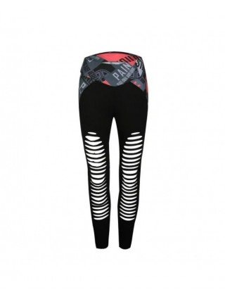 Women's Hollowed Skinny Sports Pants Letter Printed High