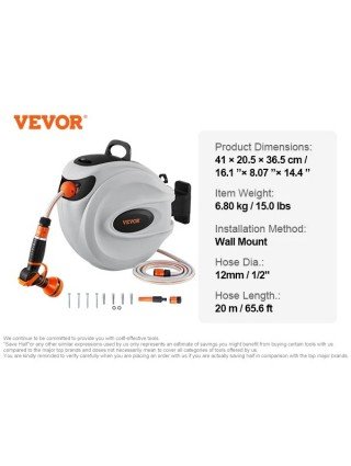 Retractable Hose Reel1/2 inch 180° Swivel Bracket Wall-Mounted