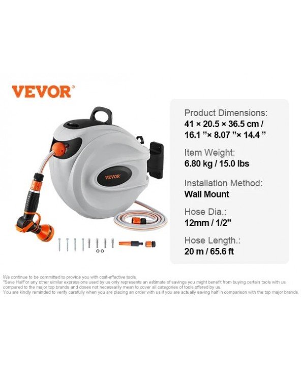 Retractable Hose Reel1/2 inch 180° Swivel Bracket Wall-Mounted