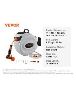 Retractable Hose Reel1/2 inch 180° Swivel Bracket Wall-Mounted