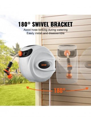 Retractable Hose Reel1/2 inch 180° Swivel Bracket Wall-Mounted