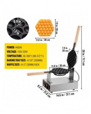 Commercial Egg Bubble Waffle Maker 1400W Bubble Puff Iron w/