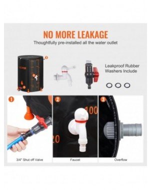 Collapsible Rain Barrel 53/100 Gal Large Capacity PVC Rainwater