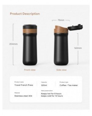Portable French Press Pot 320ml Travel Coffee Maker Stainless