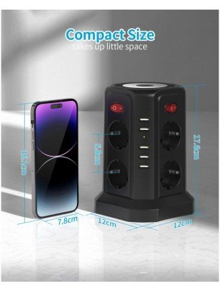 ES kelių lizdų viršįtampio apsauga 2500 W 10A, 8 dalių kelių