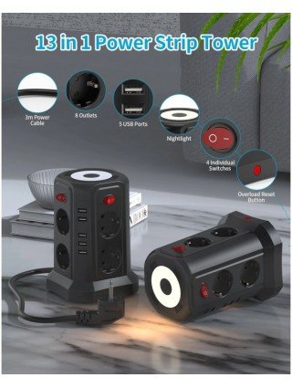 ES kelių lizdų viršįtampio apsauga 2500 W 10A, 8 dalių kelių