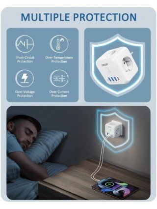 Wall Socket Extender with 3 AC Outlets 3 USB Ports And1 Type C