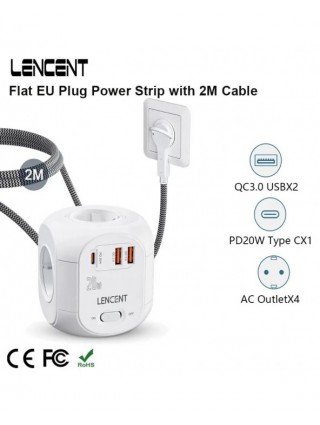 Flat EU Plug Power Strip Cube with 4AC Outlets +2 QC3.0 USB+