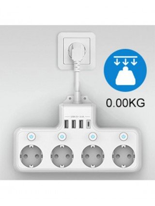 1pcs White 16A 4000W 4-Way Power Strip Individually Switchable