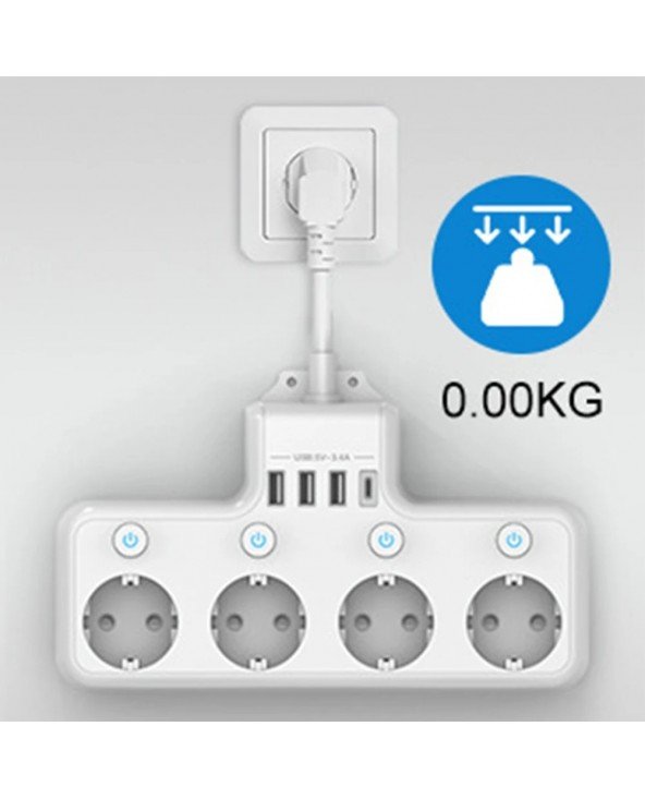 1pcs White 16A 4000W 4-Way Power Strip Individually Switchable