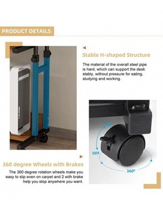 Dripex Desk Side Table Computer Desk with Wheels Laptop Table