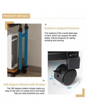 Dripex Desk Side Table Computer Desk with Wheels Laptop Table