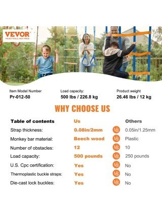 2x50/56/60/65FT Ninja Warrior Obstacle Course for Kids