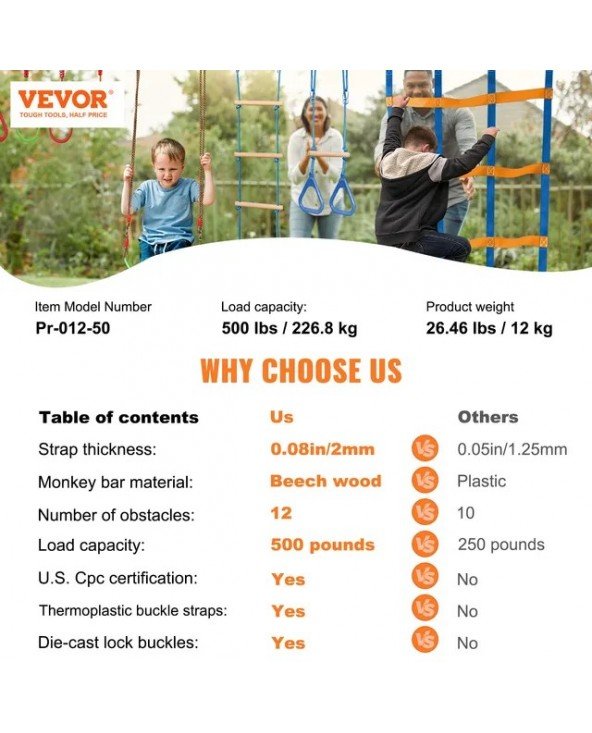 2x50/56/60/65FT Ninja Warrior Obstacle Course for Kids