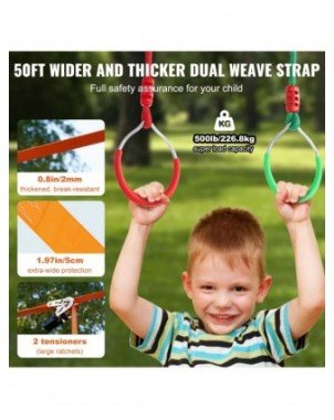2x50/56/60/65FT Ninja Warrior Obstacle Course for Kids