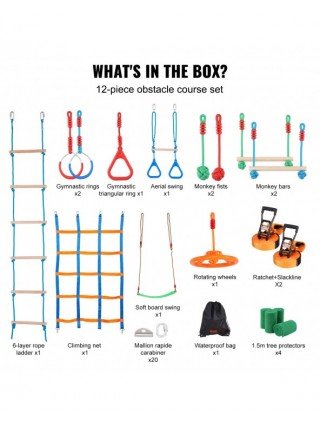2x50/56/60/65FT Ninja Warrior Obstacle Course for Kids