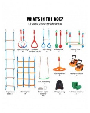 2x50/56/60/65FT Ninja Warrior Obstacle Course for Kids