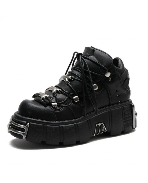 Platform Ankle Boots Shoes for Womens - Metal Decorated Botas Platform Ankle Boots Shoes for Womens - Metal Decorated Botas