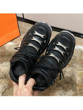 Platform Ankle Boots Shoes for Womens - Metal Decorated Botas