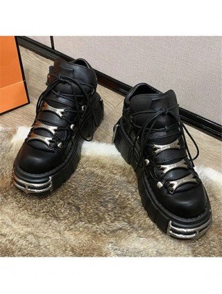 Platform Ankle Boots Shoes for Womens - Metal Decorated Botas