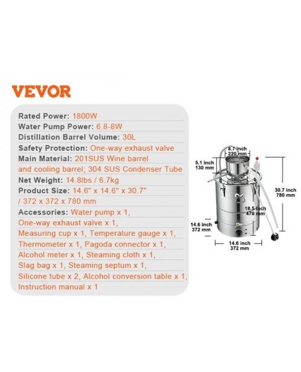 Alkoholis vis dar, 30L 50L vandens alkoholio distiliatorius