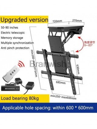 50-90" Ceiling TV LIFT Electric Remote Control Rotating Bracket