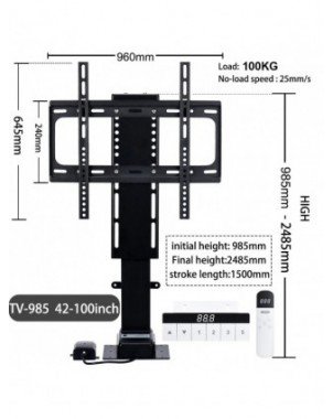 Motorized TV Lift for 32“ ~100" TVs, Height Adjustable TV Stand