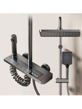 Space Aluminum Shower Set Digital Display Shower High Pressure