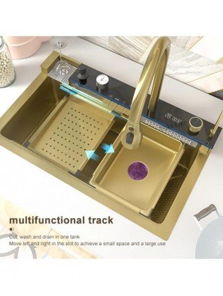 Golden Kitchen Sink Multifunctional Stainless Steel Waterfall