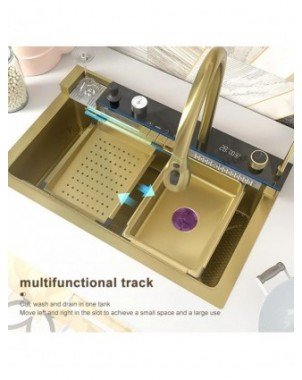 Golden Kitchen Sink Multifunctional Stainless Steel Waterfall