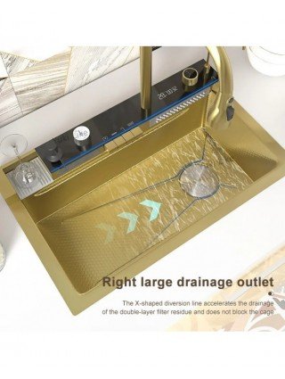 Golden Kitchen Sink Multifunctional Stainless Steel Waterfall