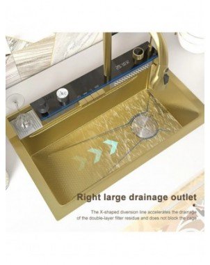 Golden Kitchen Sink Multifunctional Stainless Steel Waterfall