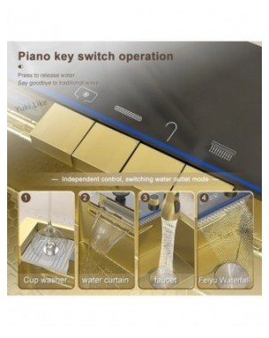 Golden Kitchen Sink Multifunctional Stainless Steel Waterfall