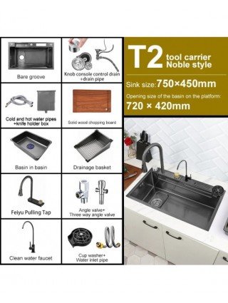 Stainless Steel Kitchen Waterfall Sink Digital Display Large