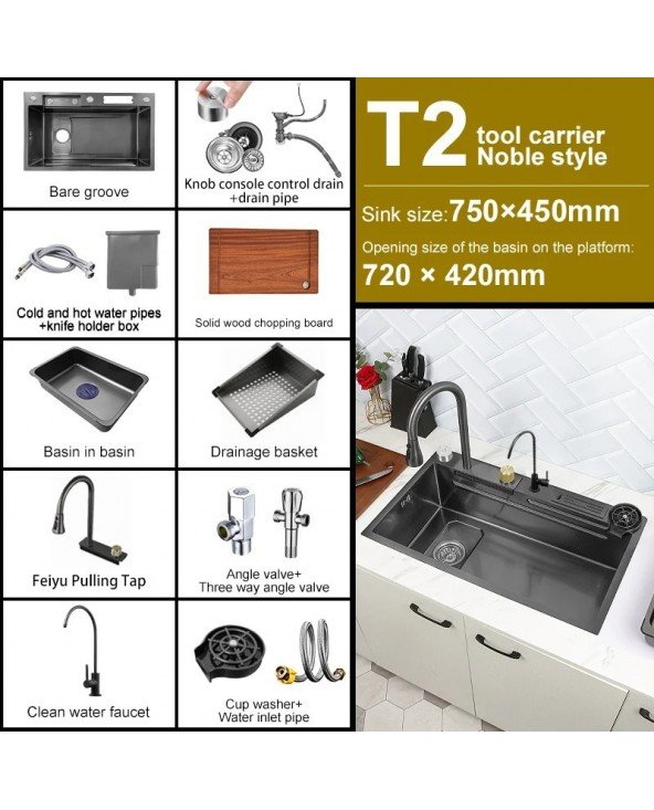 Stainless Steel Kitchen Waterfall Sink Digital Display Large Stainless Steel Kitchen Waterfall Sink Digital Display Large