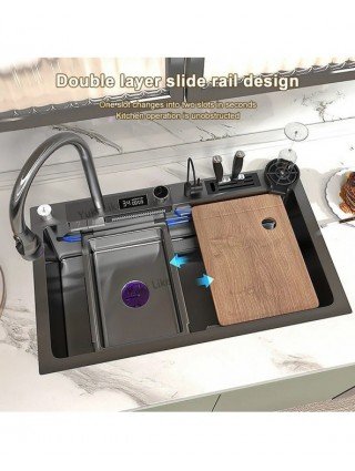 Stainless Steel Kitchen Waterfall Sink Digital Display Large