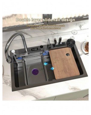 Stainless Steel Kitchen Waterfall Sink Digital Display Large