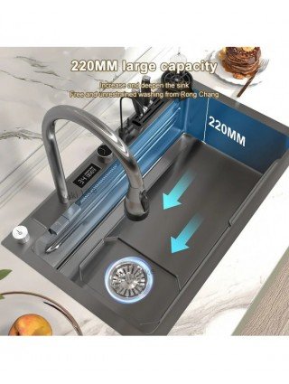 Stainless Steel Kitchen Waterfall Sink Digital Display Large