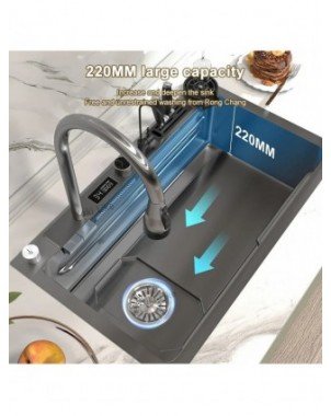 Stainless Steel Kitchen Waterfall Sink Digital Display Large