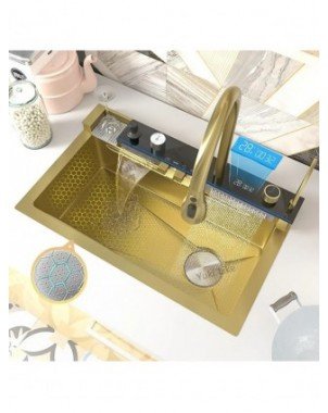Stainless Steel Kitchen Waterfall Sink Digital Display Large