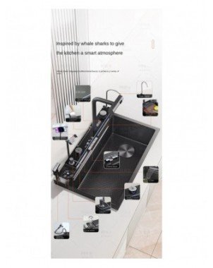 Kitchen 304 Stainless Steel Waterfall Sink, Large Single Slot