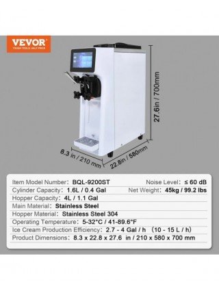 Commercial Ice Cream Machine 1000W Single Flavor Countertop