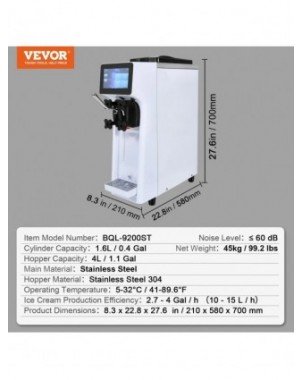 Commercial Ice Cream Machine 1000W Single Flavor Countertop