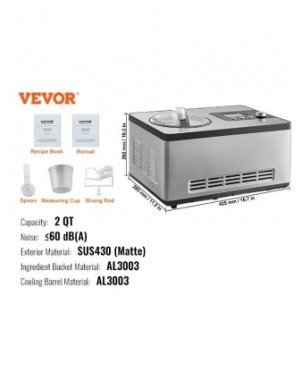 Automatic Ice Cream Maker with Built-in Compressor 2 Quart No