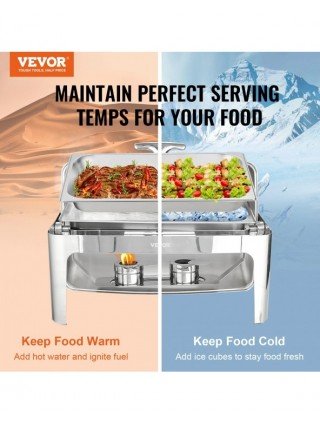 9QT Roll-top Chafing Dish Buffet Set Stainless Steel Chafer w/2