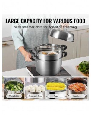 Steamer Pot 11in/28cm, 3 Tier Steamer Pot for Cooking with