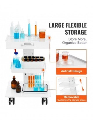 Lab Trolley 3-Layer Rolling Cart Metal Mobile Trolley 220 lbs